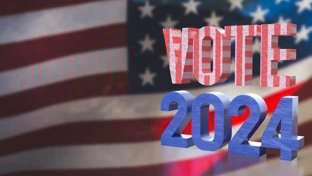 The text on America flag for election 2024 concept 3d rendering. photo