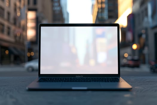 Urban laptop mockup featuring  design and  office setup photo