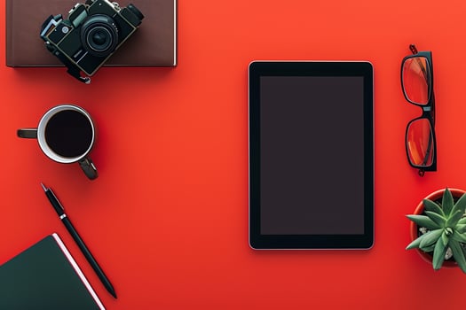 Tablet screen mockup with  design and  technology setup photo