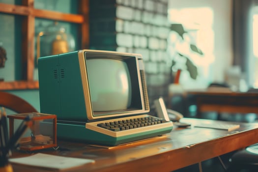Retro Vintage Desktop Computer Mockup with Classic Background photo
