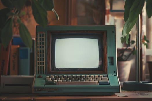 Retro Style Vintage Tablet Mockup with Classic Tech Background photo