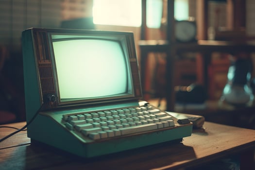 Retro Vintage Laptop Mockup with Classic Tech Design and Background photo