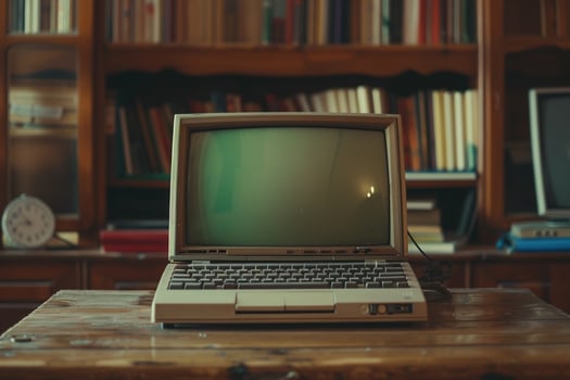 Classic Vintage Laptop Mockup with Retro Tech Design and Background photo