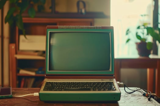 Vintage Laptop Mockup with Classic Retro Design and  Background photo