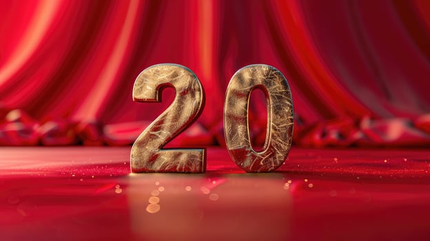 Golden number 20 on red background for celebration photo
