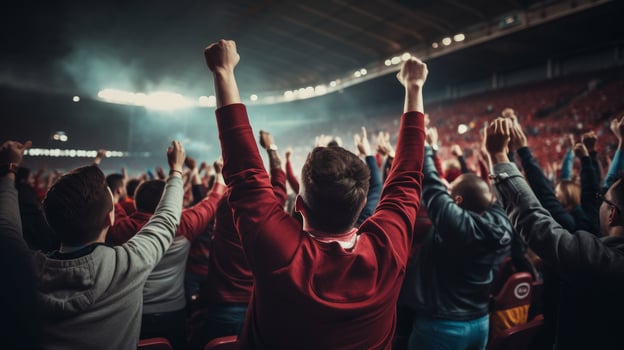 Cinematic shot of a cheering crowd on the sport event photo
