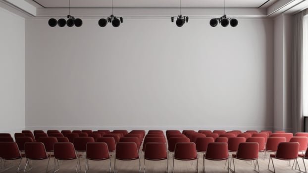 Interior of empty auditorium room with white walls and wooden floor. photo