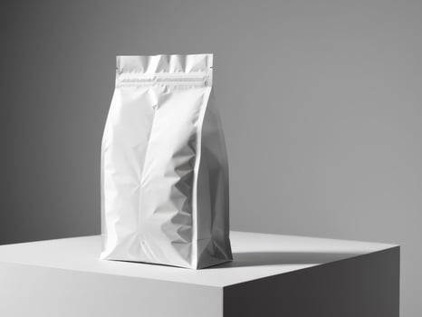 White paper doypack placed on podium on empty background. photo