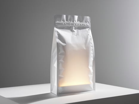 White paper doypack placed on podium on empty background. photo