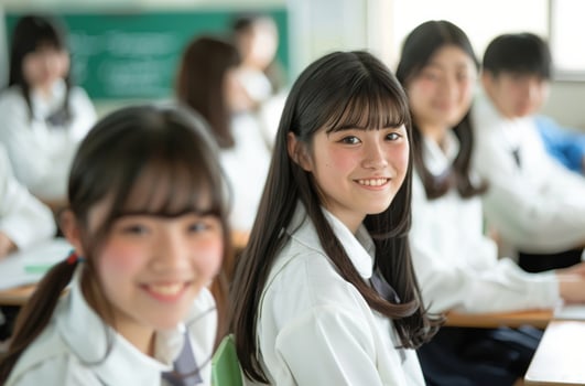 Students Engaged in Classroom Learning at a Japanese School During Bright Daylight photo