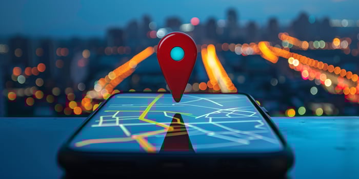 Modern Smartphone Navigation Concept on Digital Map with Real-Time GPS Tracking photo