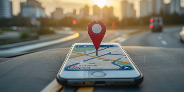 Modern Smartphone Navigation Concept on Digital Map with Real-Time GPS Tracking photo