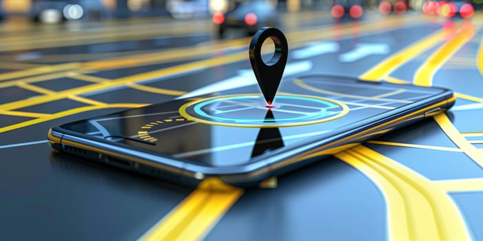 Modern Smartphone Navigation Concept on Digital Map with Real-Time GPS Tracking photo