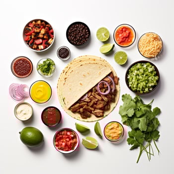 A taco is surrounded by various ingredients photo