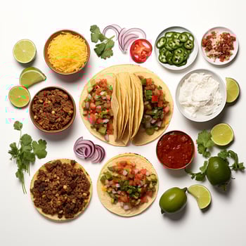 Taco ingredients arranged on a white surface photo