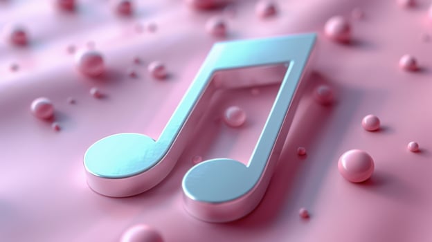 Glossy Pink Musical Note on Soft Pink Background with Floating Spheres photo
