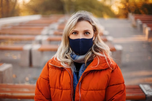 Woman in mask and outerwear in park photo