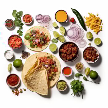 Taco ingredients arranged on a white surface photo