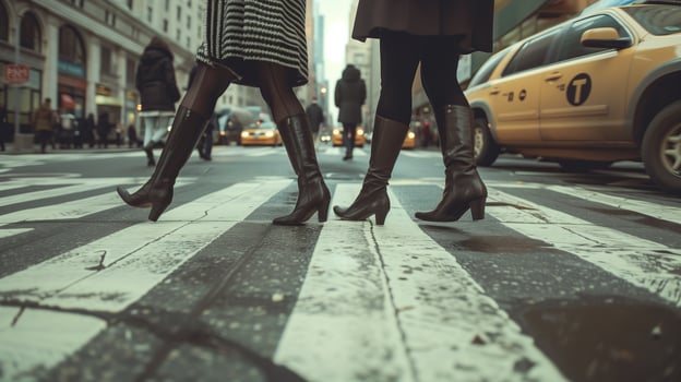 People legs crossing the pedestrian crossing in New York city photo