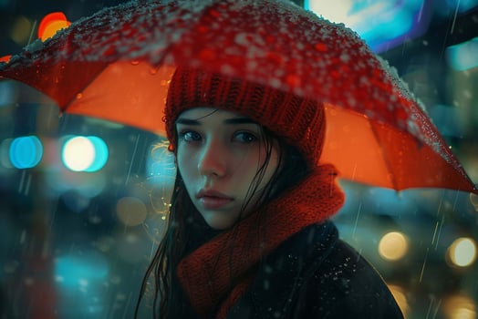 a girl with an umbrella in the rain photo