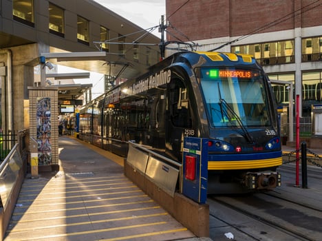 St. Paul, MN - 14 October 2023. Metro Transit rail car to Minneapolis in Central Station in Downtown Saint Paul photo
