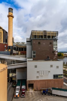 St Paul, MN - 14 October 2023. St Paul Cogeneration heating and cooling biomass plant by Mississippi river in Minnesota photo