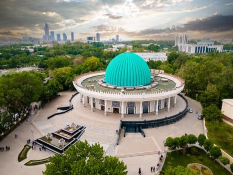 Aerial view of Amir Timur museum in Tashkent, Uzbekistan photo