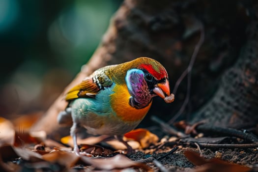 Gouldian Finch bird eating in the natural habitat photo