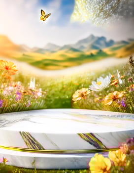 Marble Pedestal in Spring Meadow with Butterfly photo