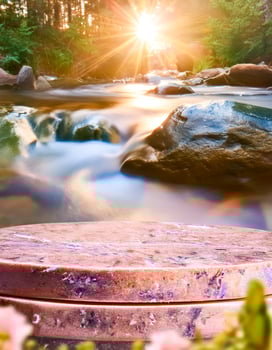 Stone Pedestal With River Background photo