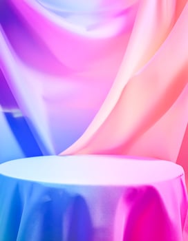 Abstract Colorful Background with Draped Fabric and Round Platform photo