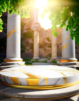 Golden Marble Pedestal in Ancient Ruins photo