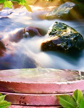Stone Podium With Blurred River Background photo