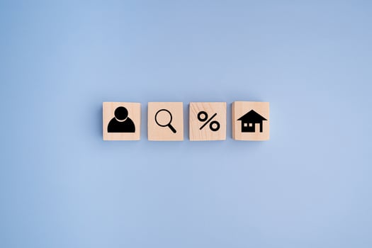 Mortgage and interest on the house. Interest rate financial, buy of property, home, and mortgage rates. Concept of investment housing and real estate photo