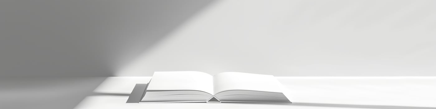 Minimalist Open Book in Sunlight on White Surface, Shadow Play, Knowledge Concept photo