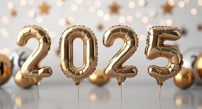Celebration Decorations With Gold Balloons and Confetti for the Year 20025 photo