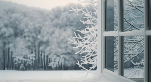Snow-Covered Trees and Frosted Landscape in Winter Morning Light photo
