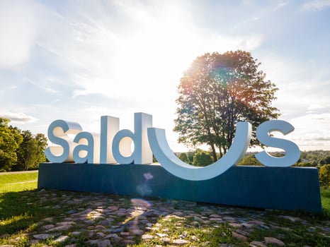 The Sign Saldus in city Saldus, Latvia Billu Hill, the scenic viewpoint at the border of town photo