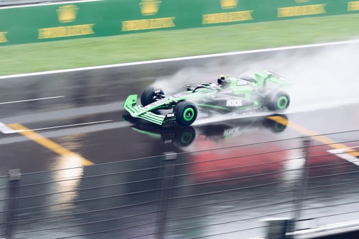Spa Francoshamps, Belgium - Jul 27, 2024 - Kick Sauber Formula 1 car on the wet track photo