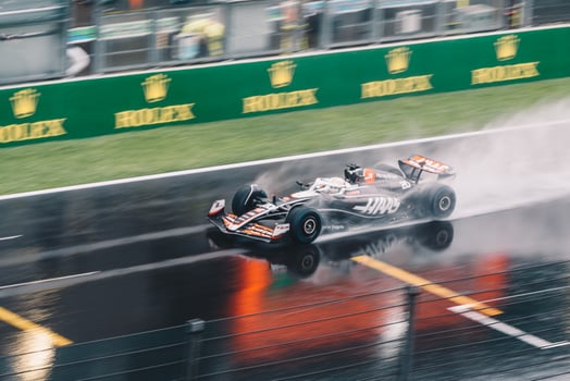 Spa Francoshamps, Belgium - Jul 27, 2024 - Haas Formula 1 car on the wet track photo