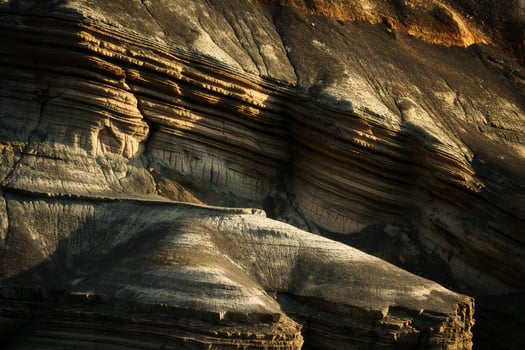 Majestic Layered Rock Formation Captured in Warm Sunset Light photo