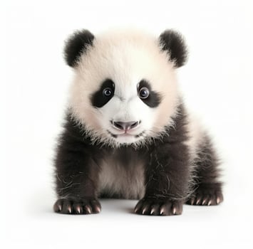 Adorable Panda Cub Sitting on White Background photo