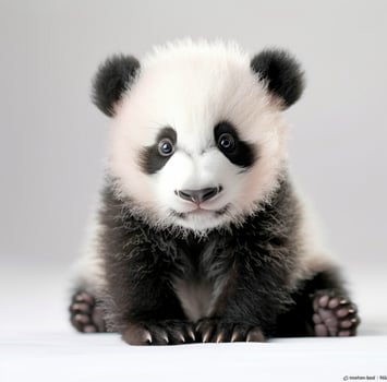 Adorable Panda Cub Sitting on White Background photo