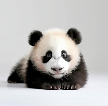 Cute Baby Panda Playing Among Soft Leaves in Natural Habitat photo