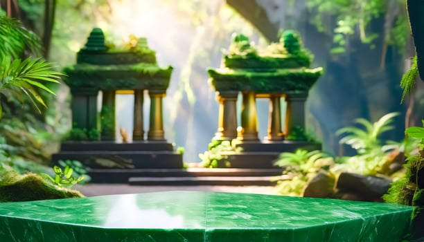 Green Marble Table in Tropical Jungle Setting photo