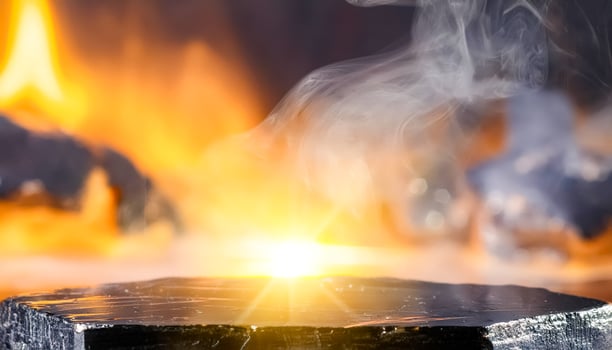 Dark Stone Platform with Smoke and Fire Background photo