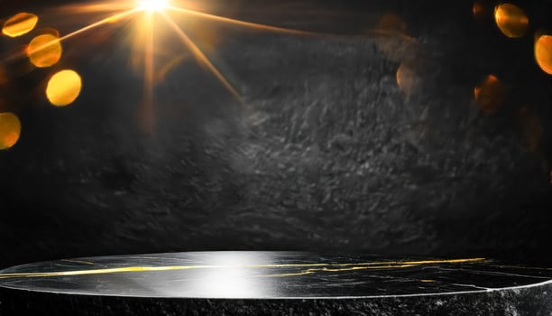 Black Marble Pedestal with Golden Veins and Lens Flare photo