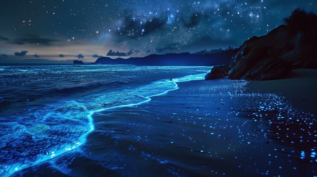 Bioluminescence. Bio luminescent ocean. photo