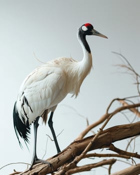 Siberian Crane bird standing on the rooted in studio isolated on white background photo