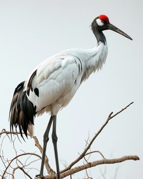 Siberian Crane bird standing on the rooted in studio isolated on white background photo